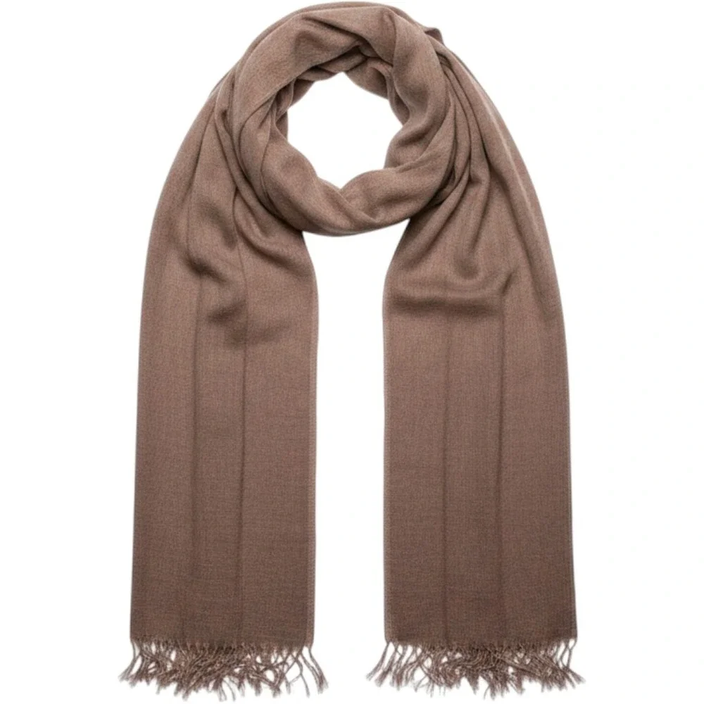 J.Jill Brown Scarf Lightweight Frayed Fringe Wrap Solid Chocolate Accessory